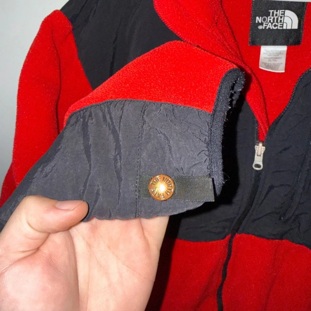 Vintage The North‎ Face Denali Fleece Jacket Mens XL Red Black Colorblock Zip